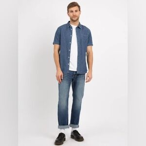 New With Tags Men's Distillery Apparel Short Sleeve Button Down‎ Denim Shirt